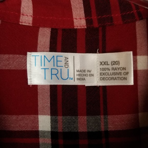 TIME AND TRU Embroidered Plaid Shirt Top Long Sleeve Button Up Women's size XXL - Picture 3 of 4